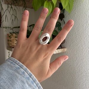 L'una Italy Sterling Silver 925 Modern Oval Wave Station Style Ring - Size 6-6.5